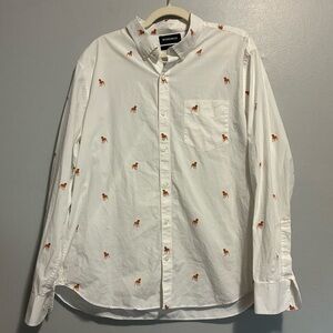 Men’s XL Bonobos White Button-Down Shirt w/ Orange Dog Print Casual Oxford